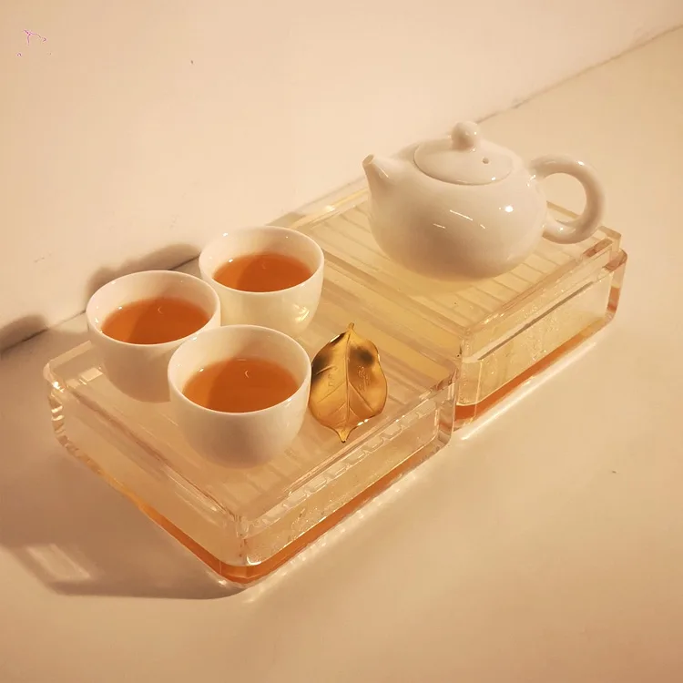 Transparent Acrylic Kung Fu Tea Set Storage Box Tray Suit with Lid