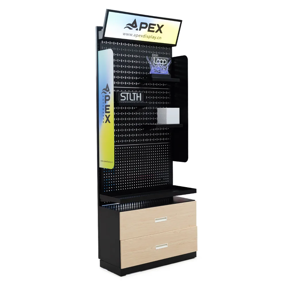 APEX Custom Metal Pegboard Display Rack with Drawers for Smoke Shop ...