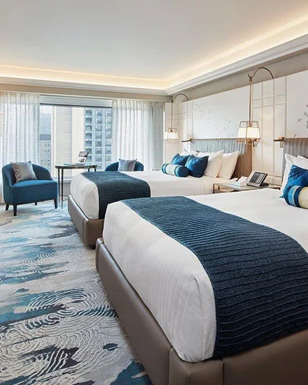 Twin-bedroom hotel guest room furniture for upscale hospitality spaces