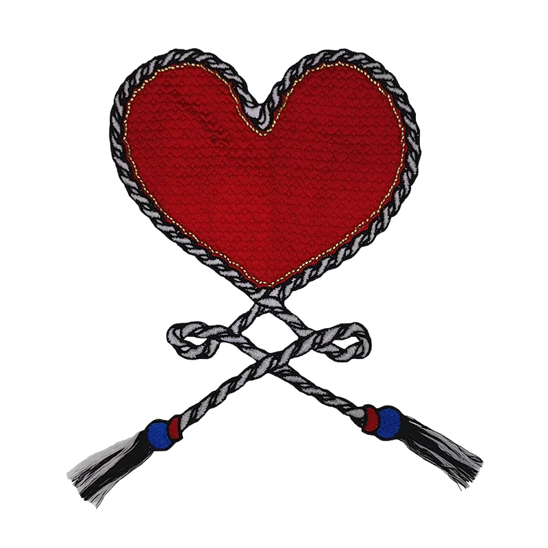 Heart Shape Applique Embroidery Tassel Patches