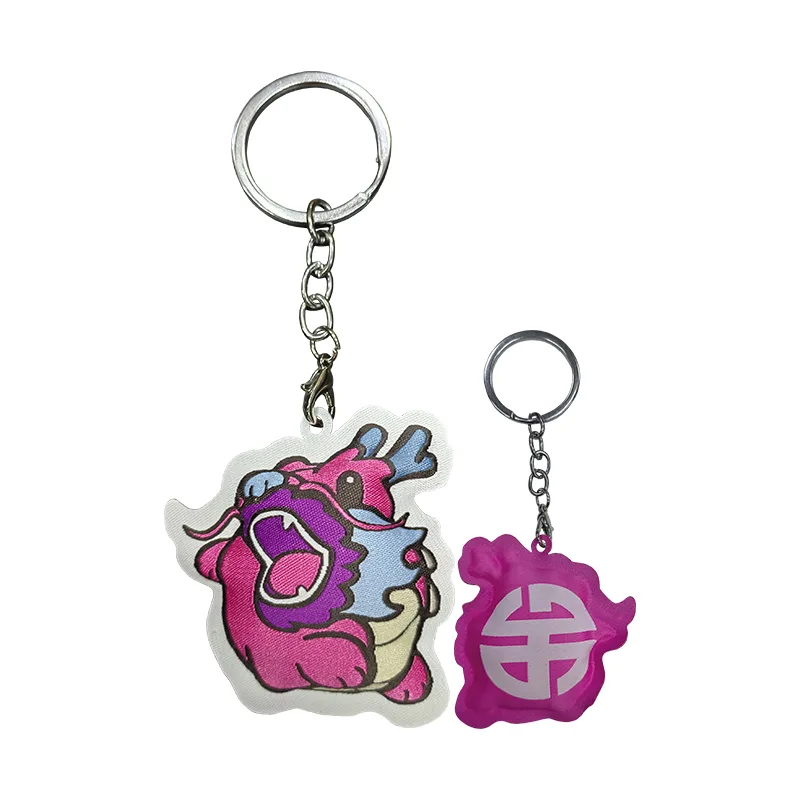 Cartoon Dragon 3D Fluffy Woven Label Keychains