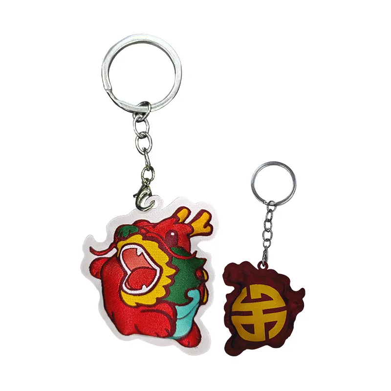 Cartoon Dragon 3D Fluffy Woven Label Keychains