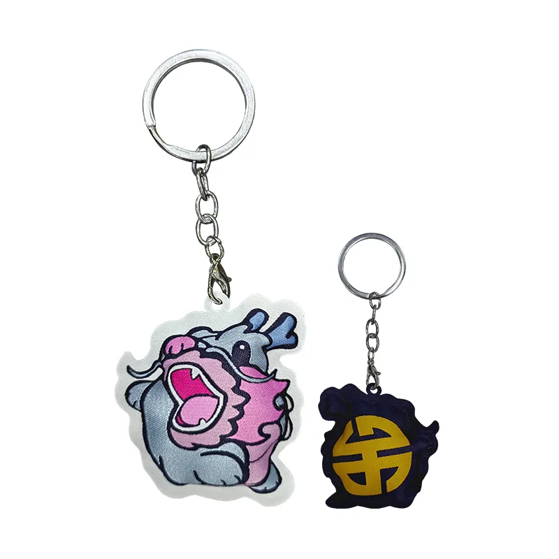 Cartoon Dragon 3D Fluffy Woven Label Keychains