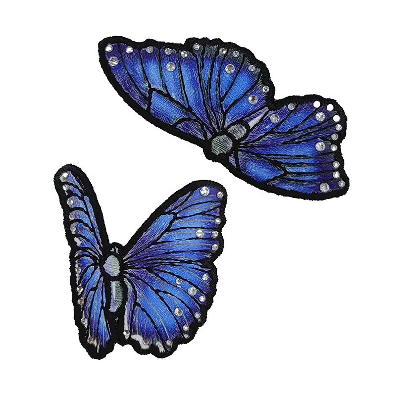 Blue Butterfly Rhinestones Embroidery Badges