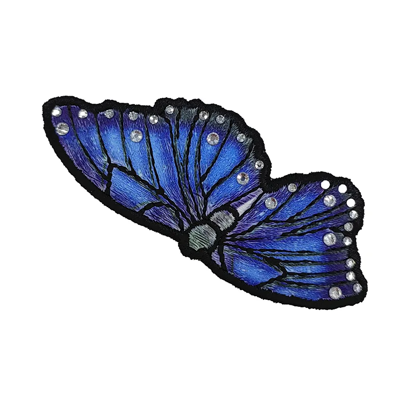 Blue Butterfly Rhinestones Embroidery Badges