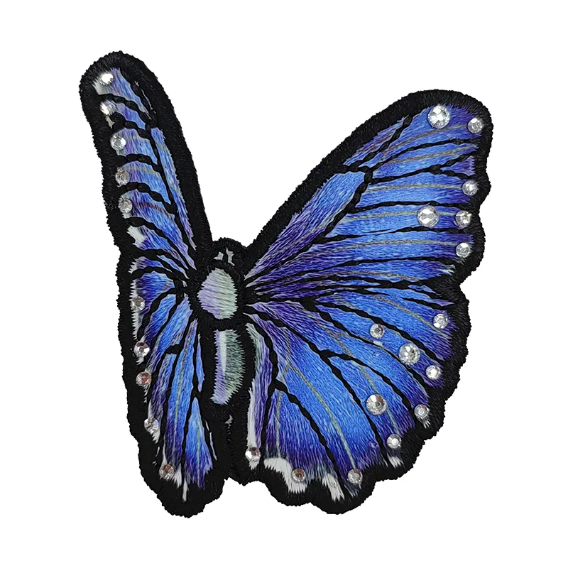 Blue Butterfly Rhinestones Embroidery Badges
