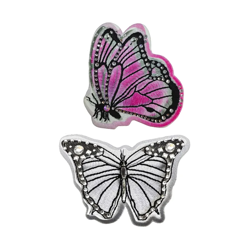 Pink Butterfly Rhinestones Embroidery Badges Tag Customize Clothing Accessories Iron On Patches Suitcase Cloth - XH2307036 XH2307038 - Golden Brand