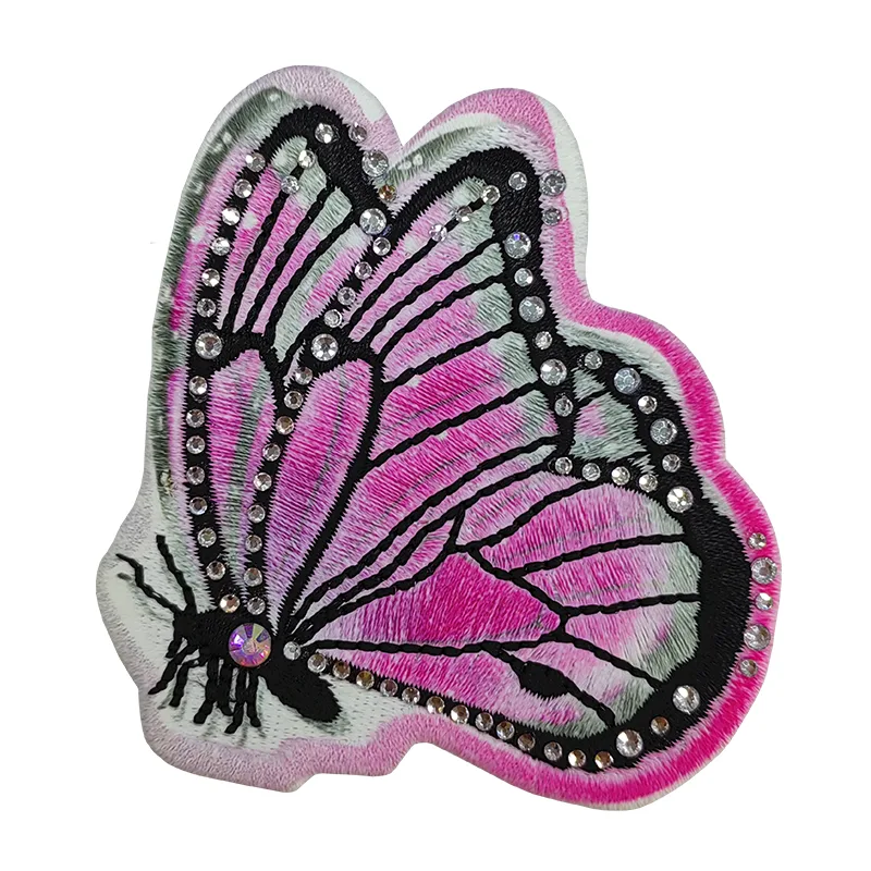 Pink Butterfly Rhinestones Embroidery Badges