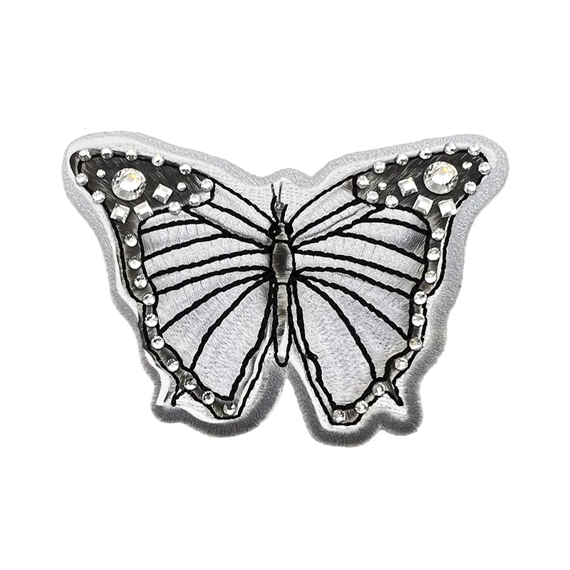 Pink Butterfly Rhinestones Embroidery Badges Tag Customize Clothing Accessories Iron On Patches Suitcase Cloth - XH2307036 XH2307038 - Golden Brand