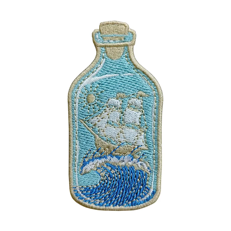 Sailboat Drift Bottle Applique Embroidery Patches Tag Customize Clothing Accessories Iron On Patches Suitcase Badges - XH2308027 - Golden Brand