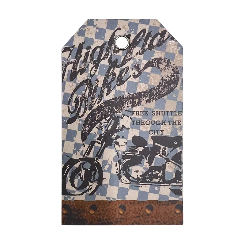 Motorcycle Pattern Recycled Garment Labels Embossed Custom Printing Hang Tags Special Cardboard Clothes Hangtags - WF2307054 - Golden Brand