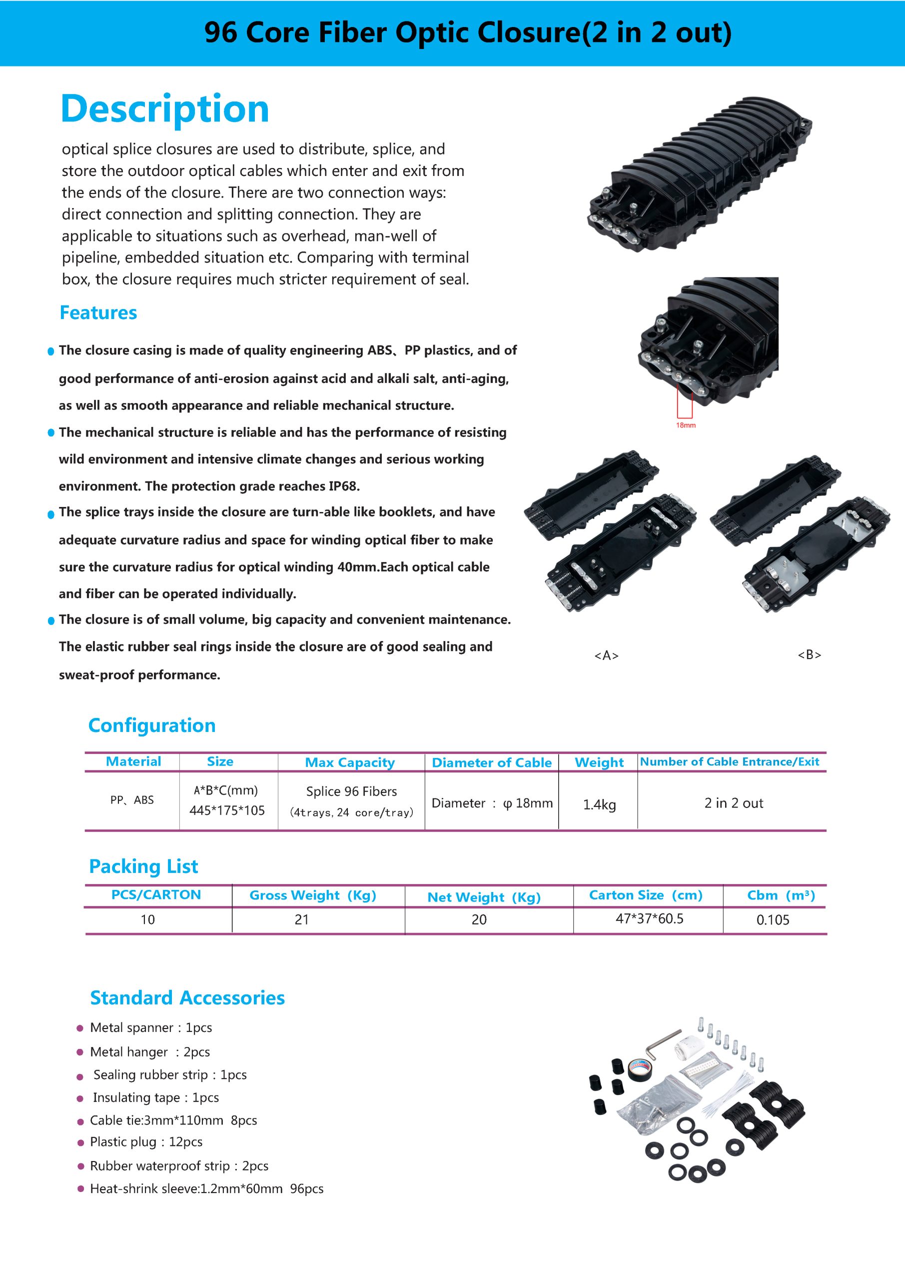 ST-F010 96 Core Fiber Optic Closure(2 in 2 out)
