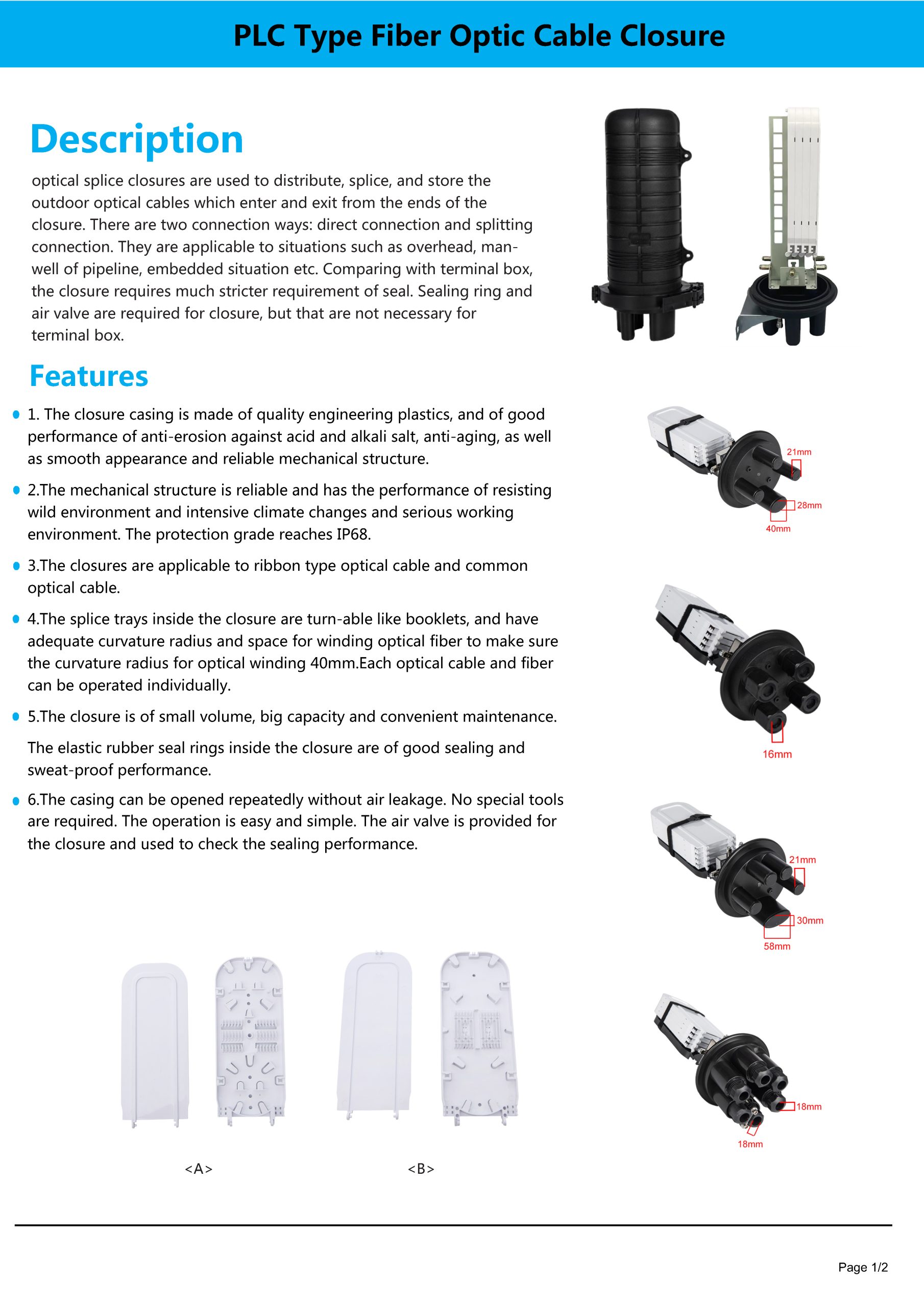 ST-F104 PLC Type Fiber Optic Cable Closure