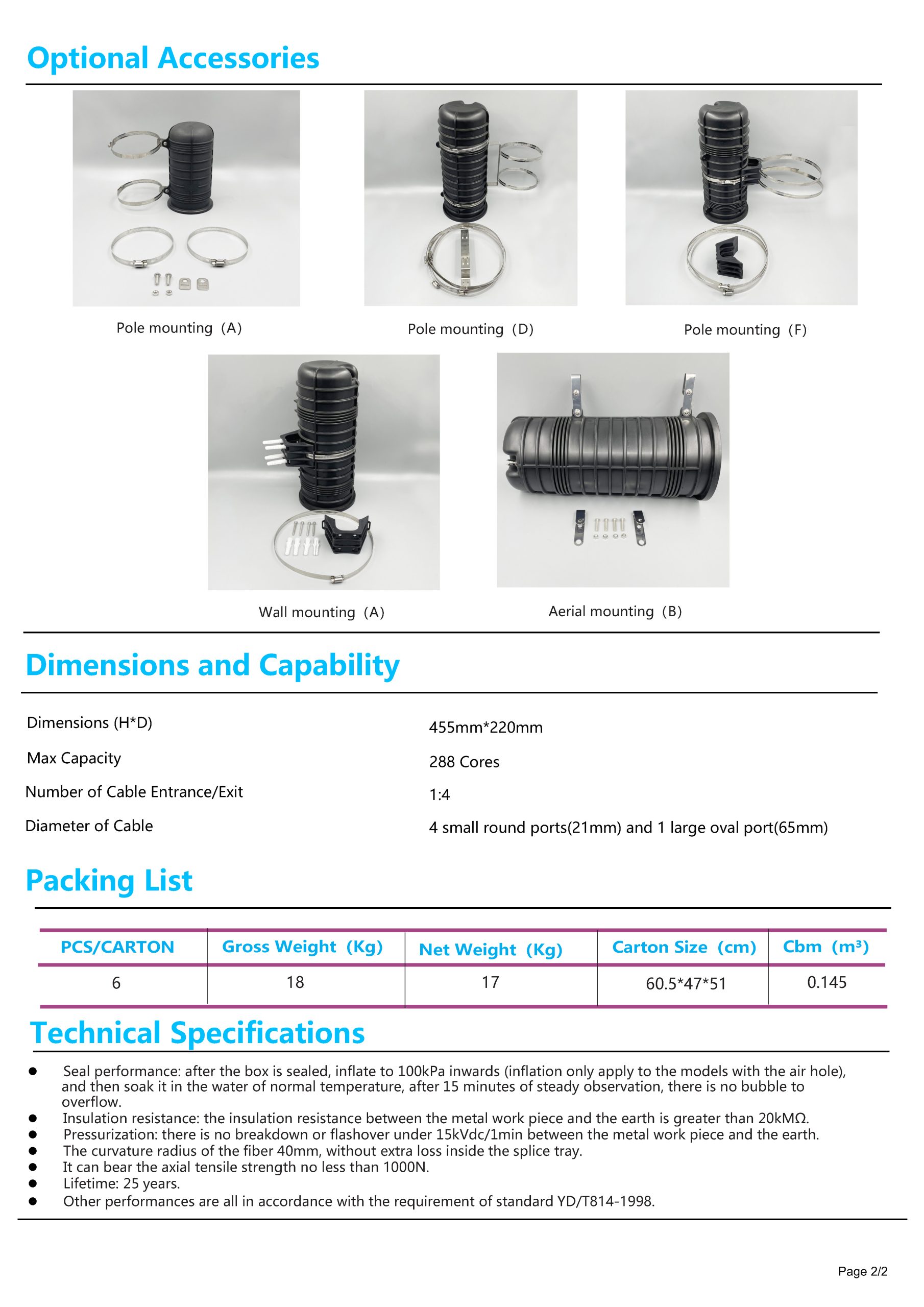 ST-F107H 144/288 Core Fiber Optic Cable Closure