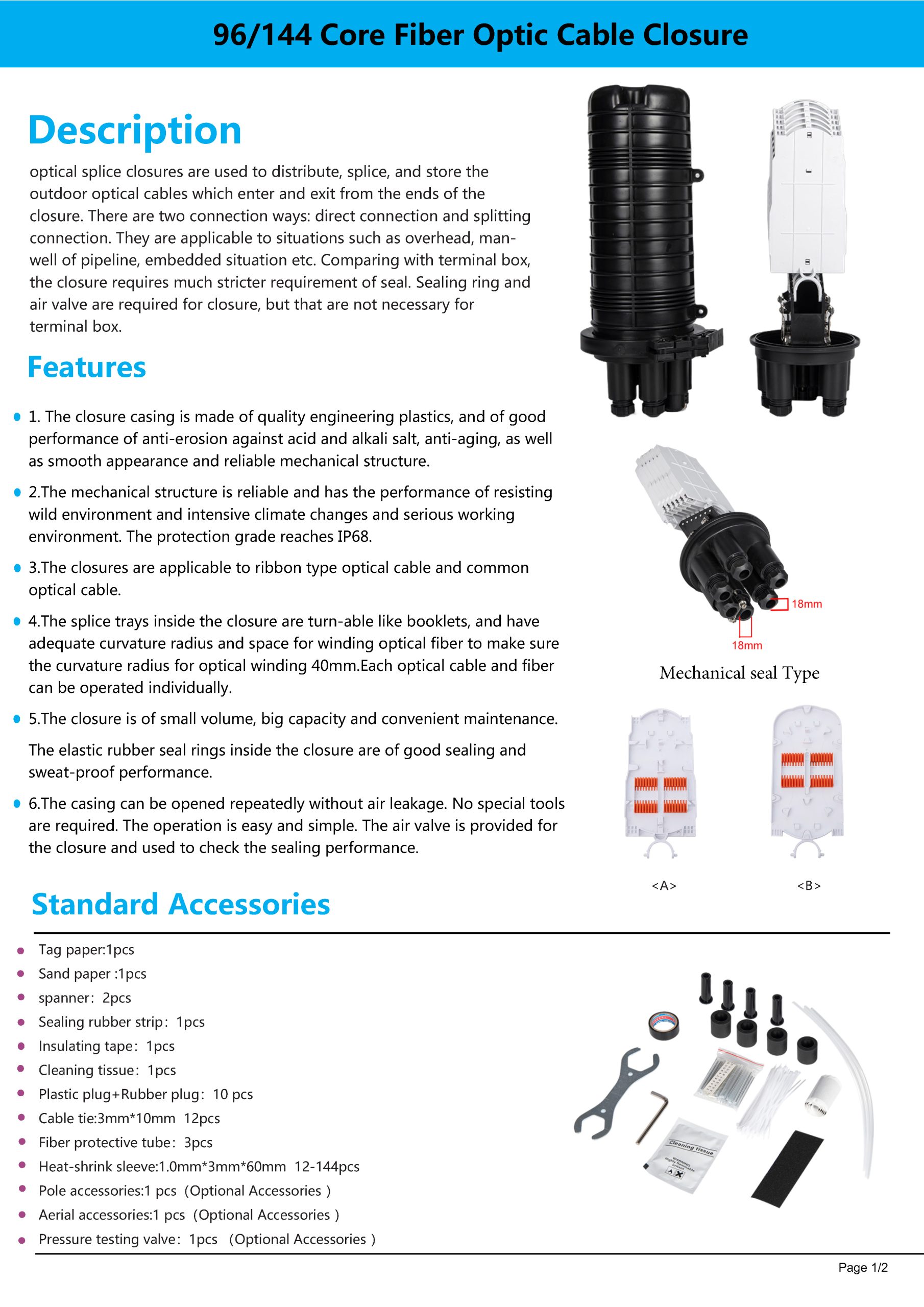 ST-F108M 96/144 Core Fiber Optic Cable Closure