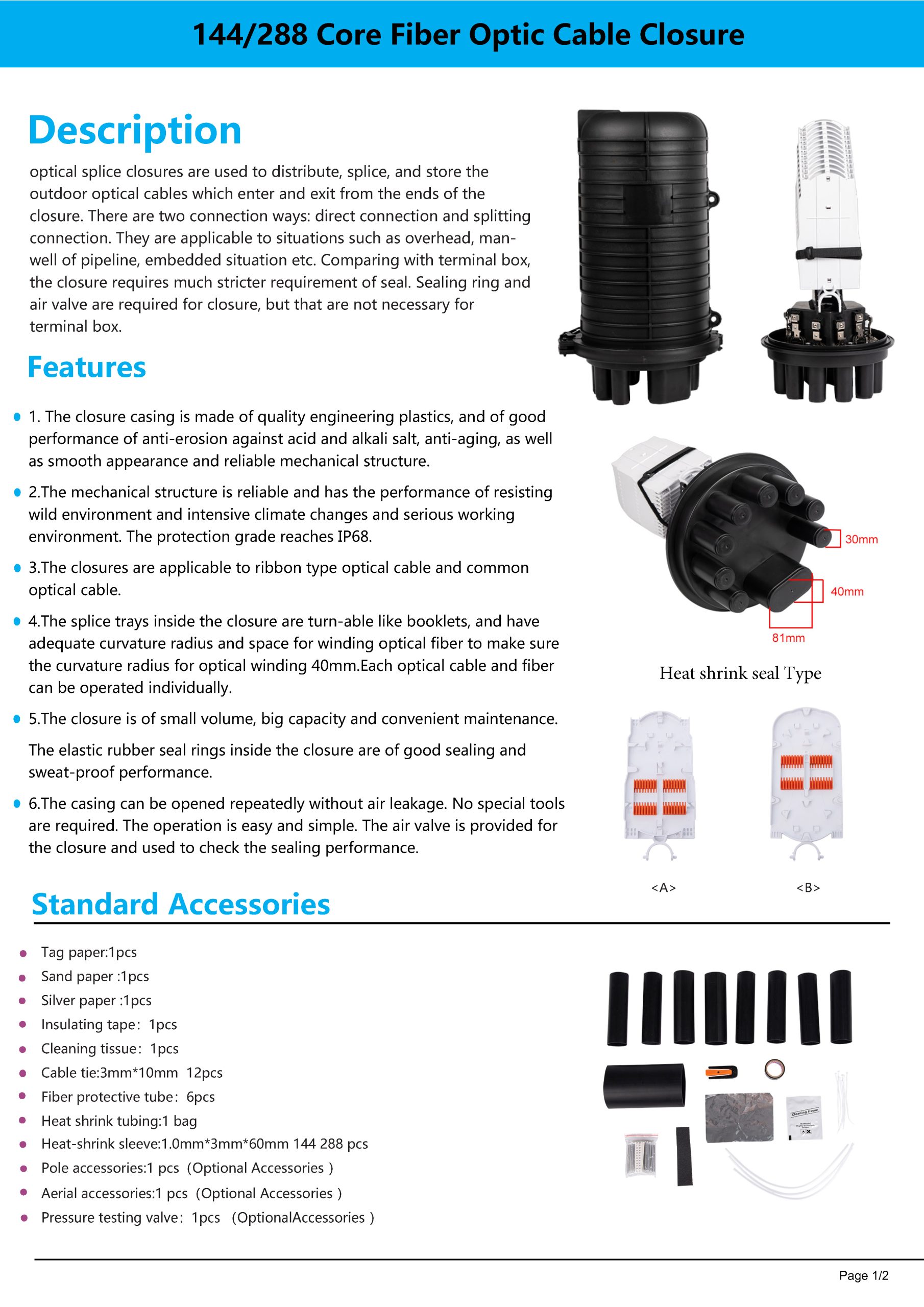 ST-F109H 144/288 Core Fiber Optic Cable Closure