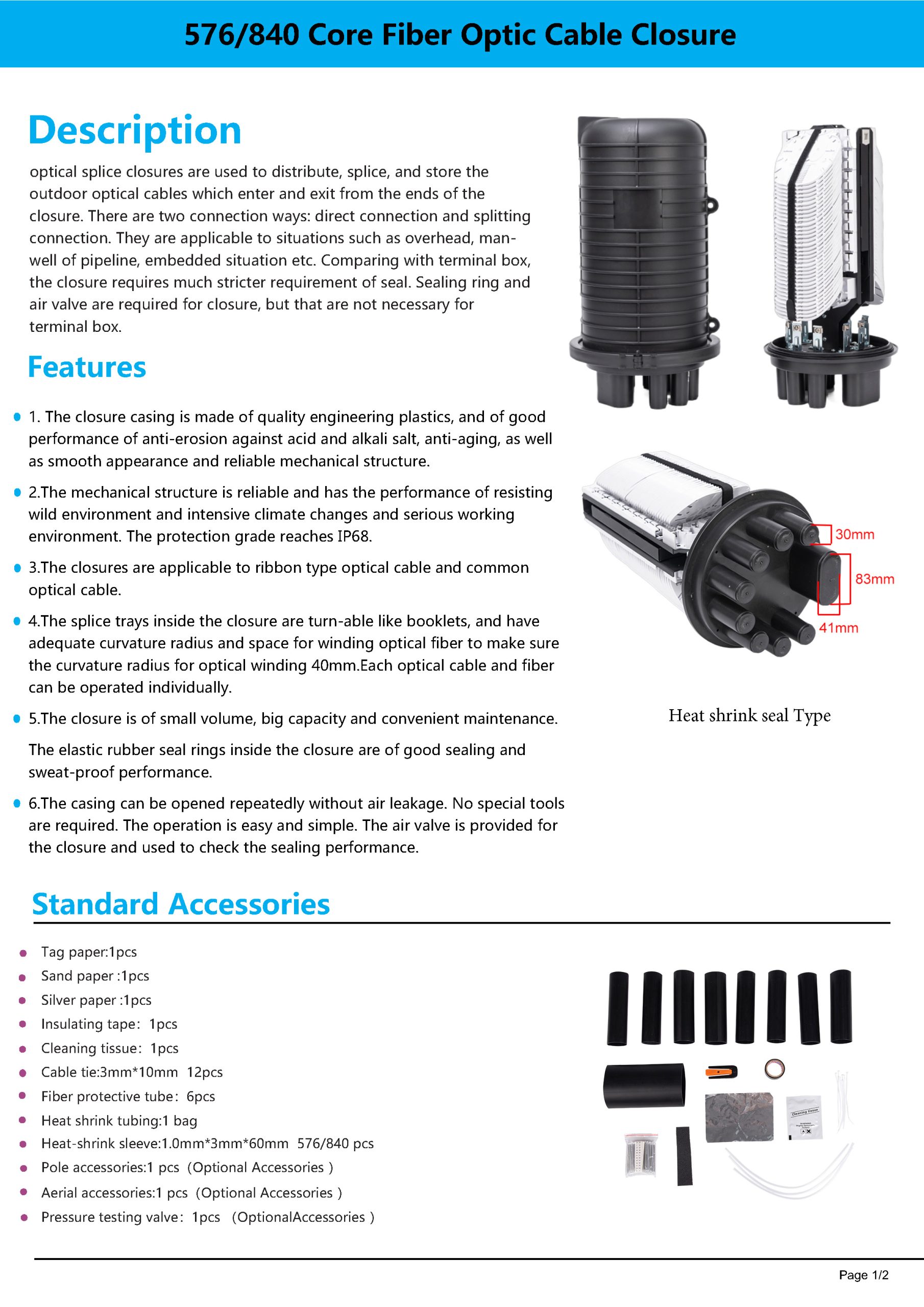 OW-F110H 576/840 Core Fiber Optic Cable Closure DOME Vertical Joint ...