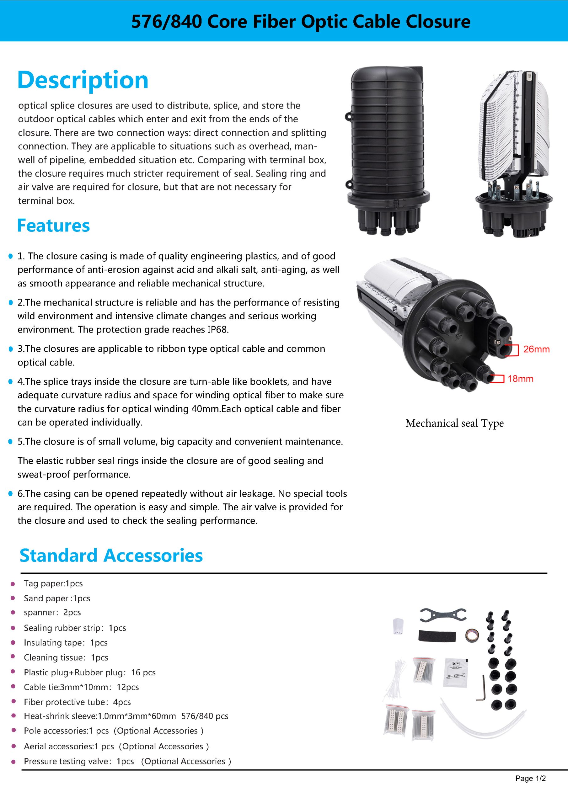 ST-F110H 576/840 Core Fiber Optic Cable Closure