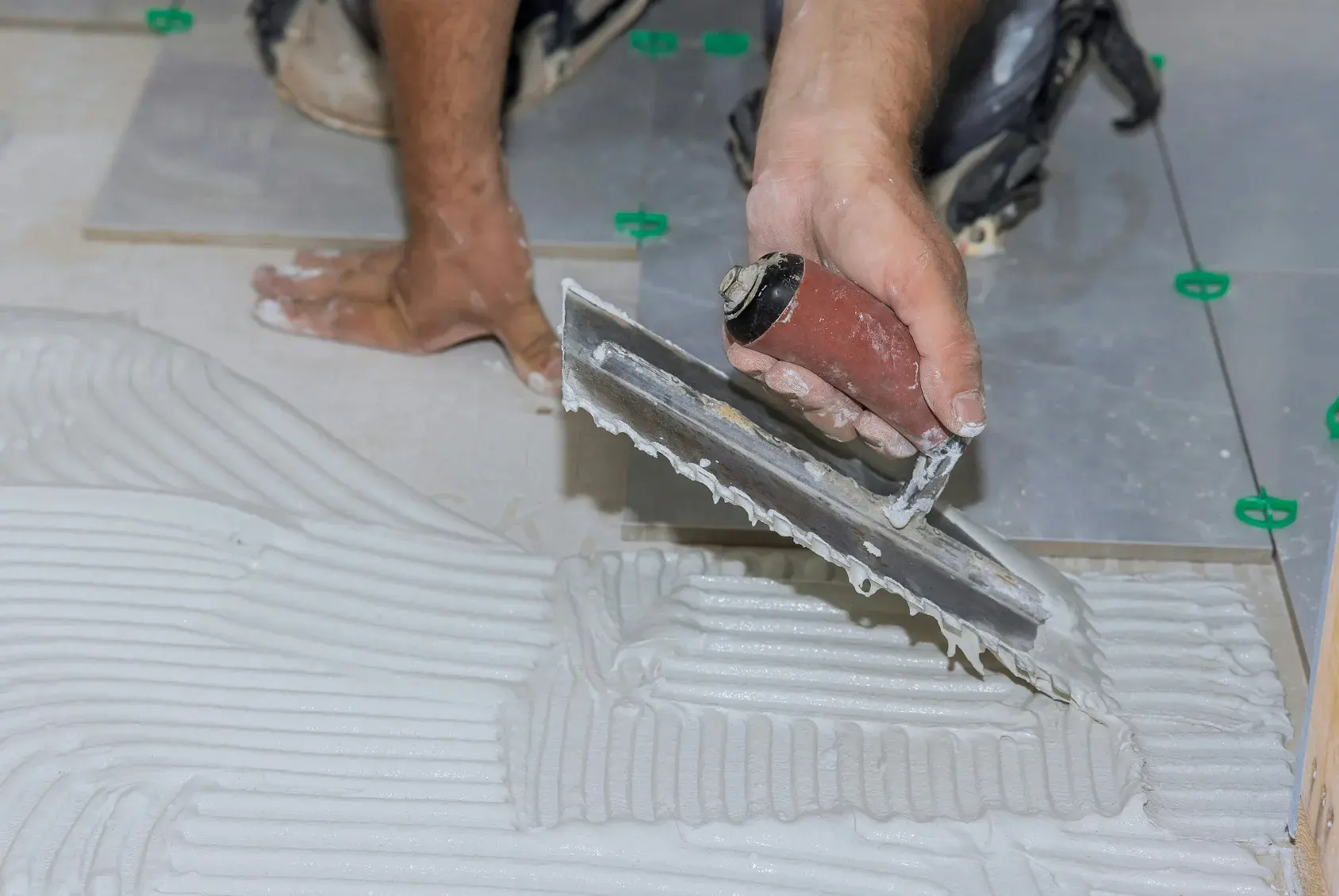 Ceramic Tile Adhesive Smoothing Process