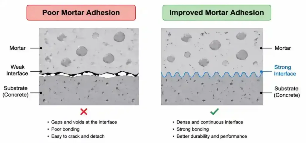 Poor Mortar Adhesion and improved Mortar Adhesion